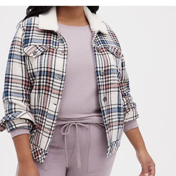 torrid Jackets & Blazers - Torrid size 00x 10 M/L Trucker Jacket - Sherpa Trim Plaid